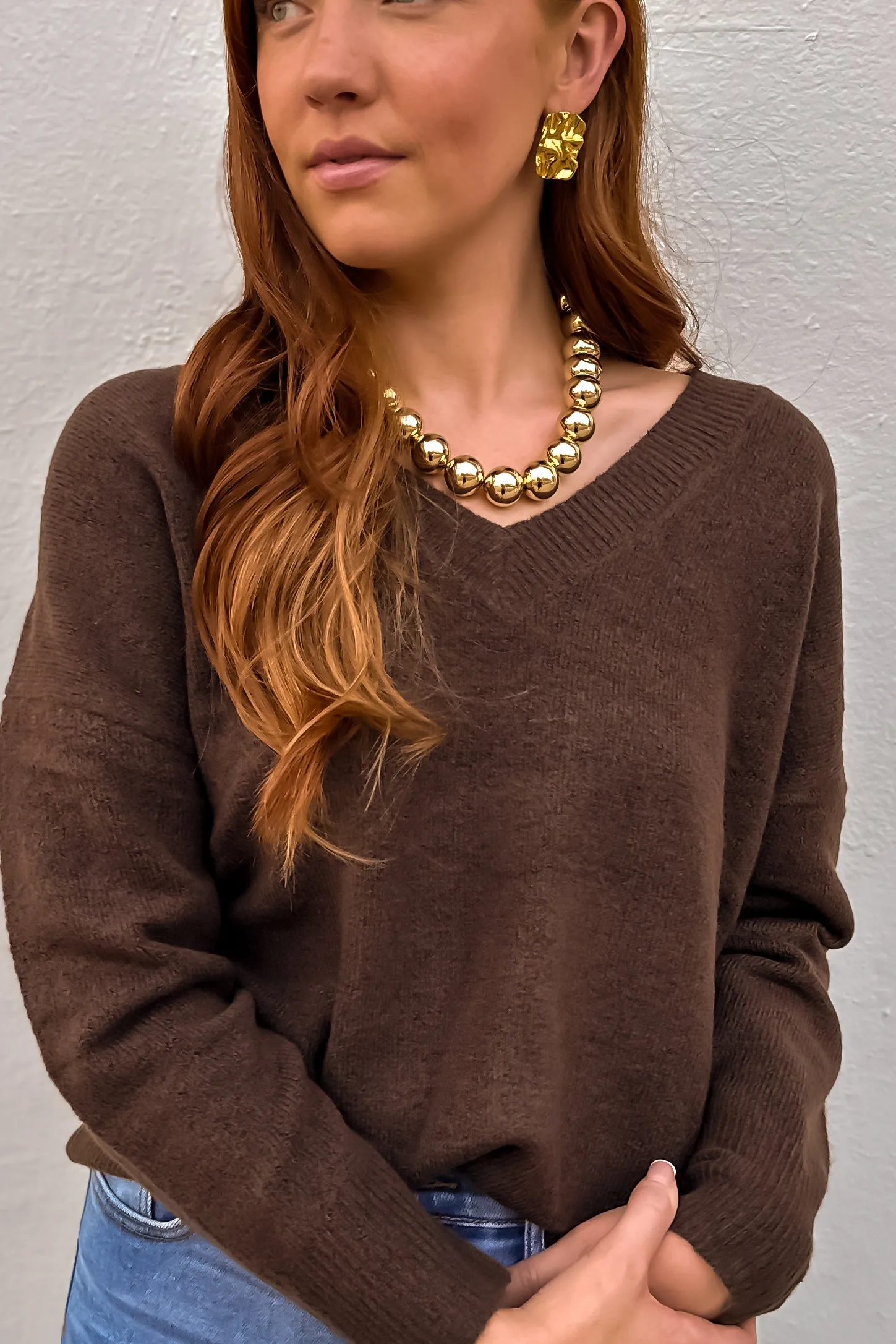 Brown V-Neck Sweater