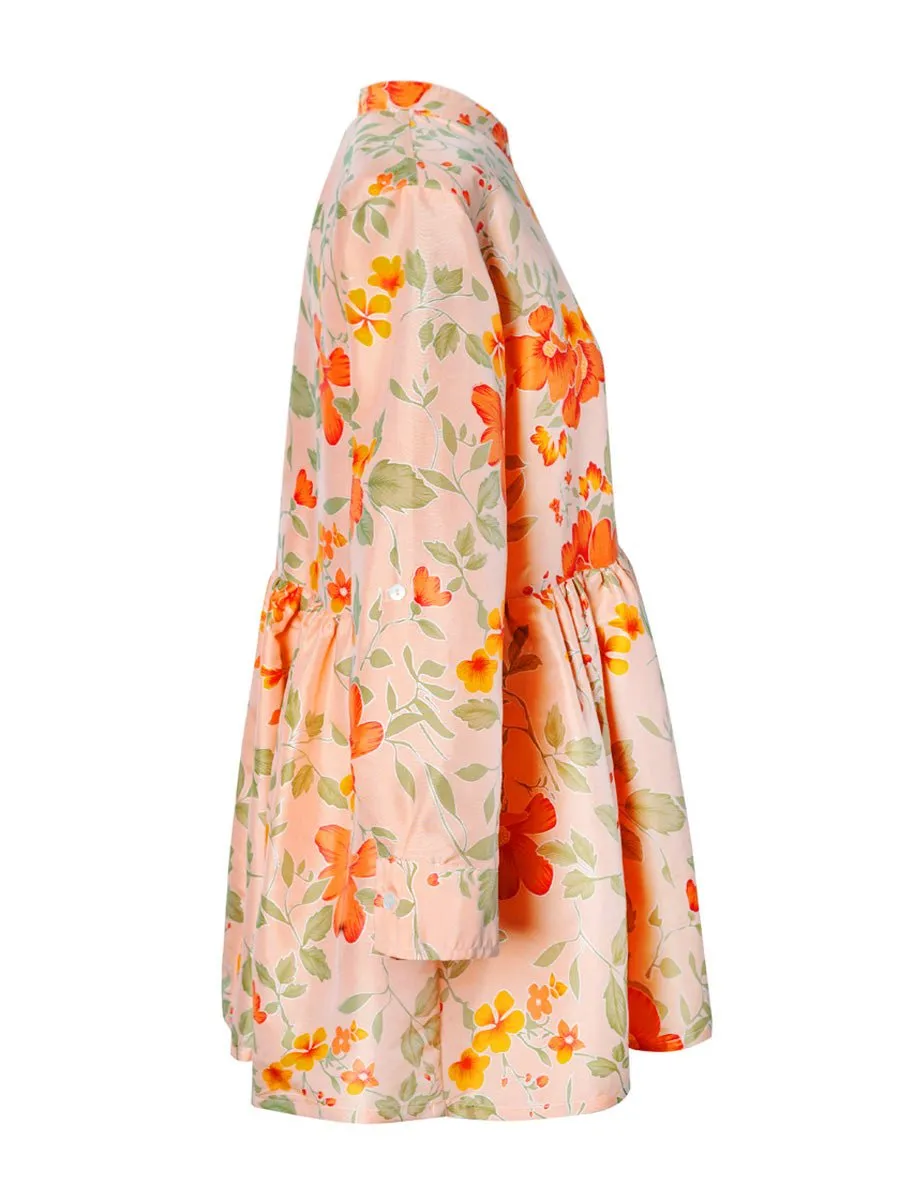 Calliope Printed Thai Silk Button Down Dress- Peachy