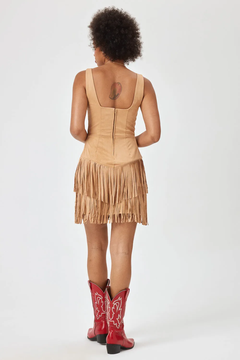 Caramel Suede Corset Tassel Dress