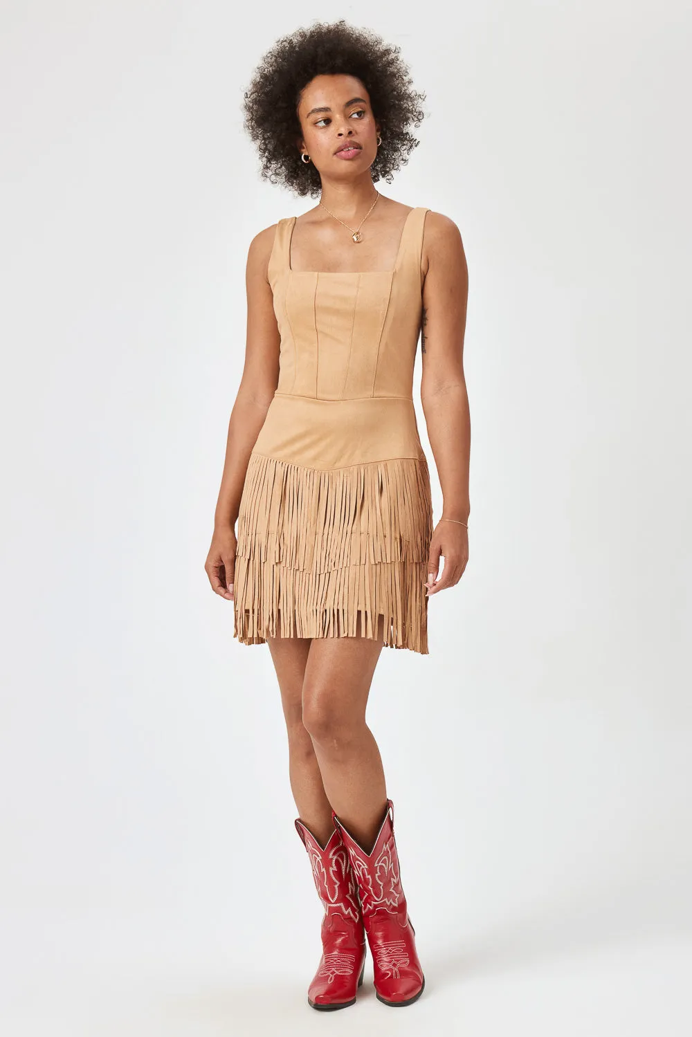 Caramel Suede Corset Tassel Dress