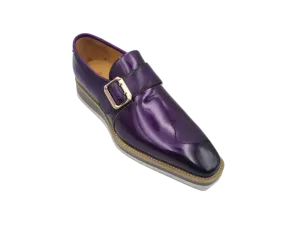 Carrucci Purple Slip-on Men's Monkstraps Patent Leather Shoe Gold Buckle