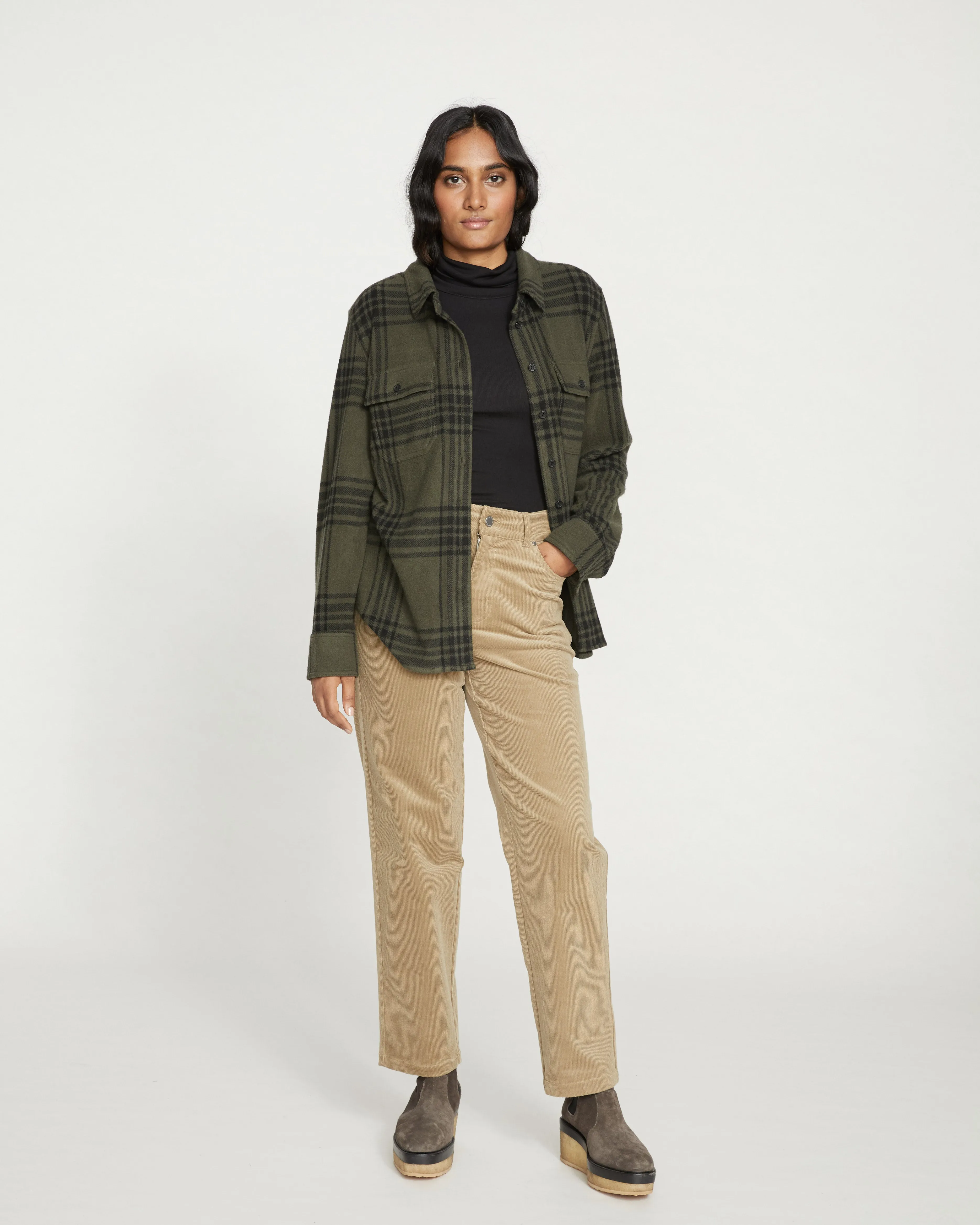 Cassidy High Rise Straight Corduroy Pants - Khaki