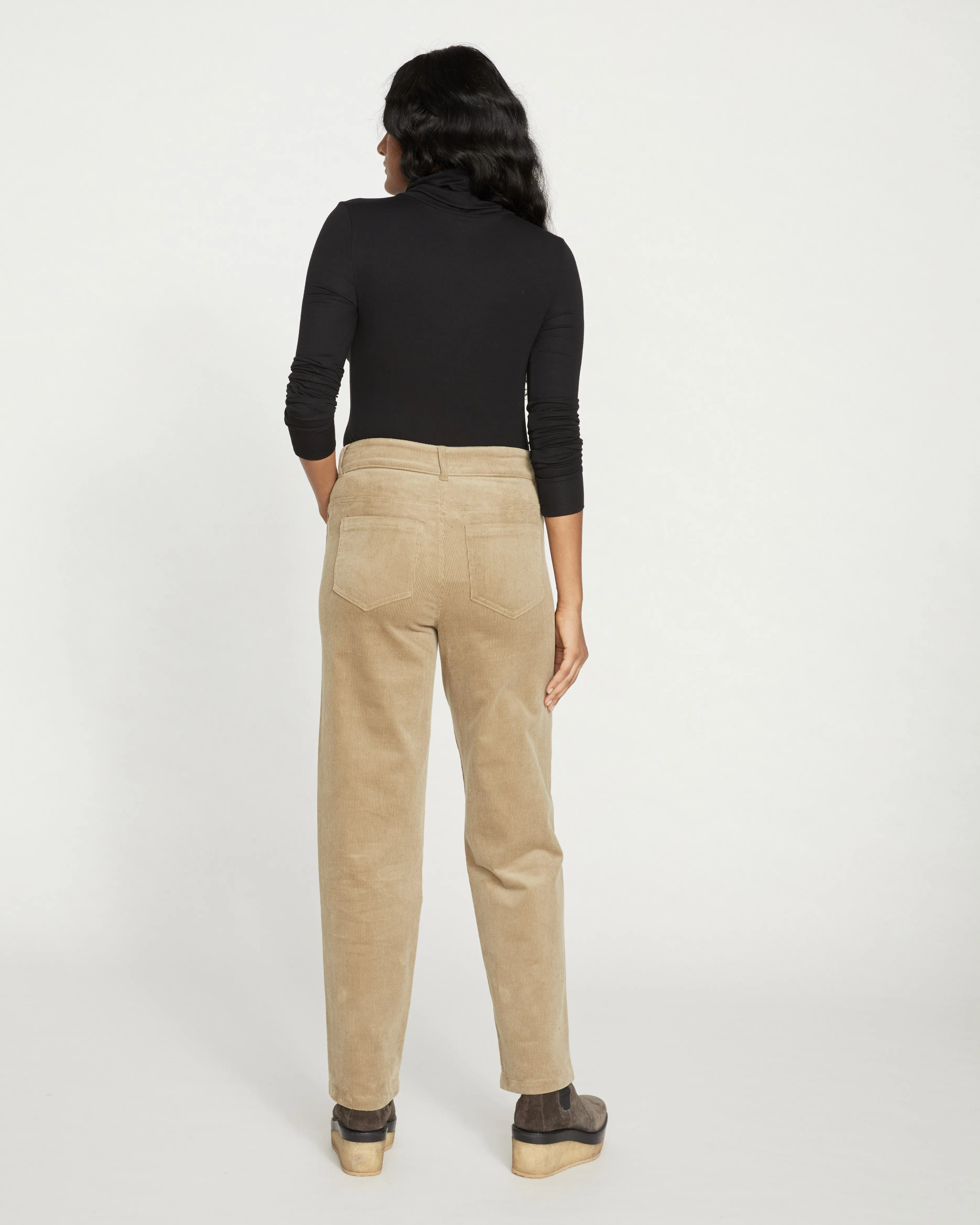 Cassidy High Rise Straight Corduroy Pants - Khaki