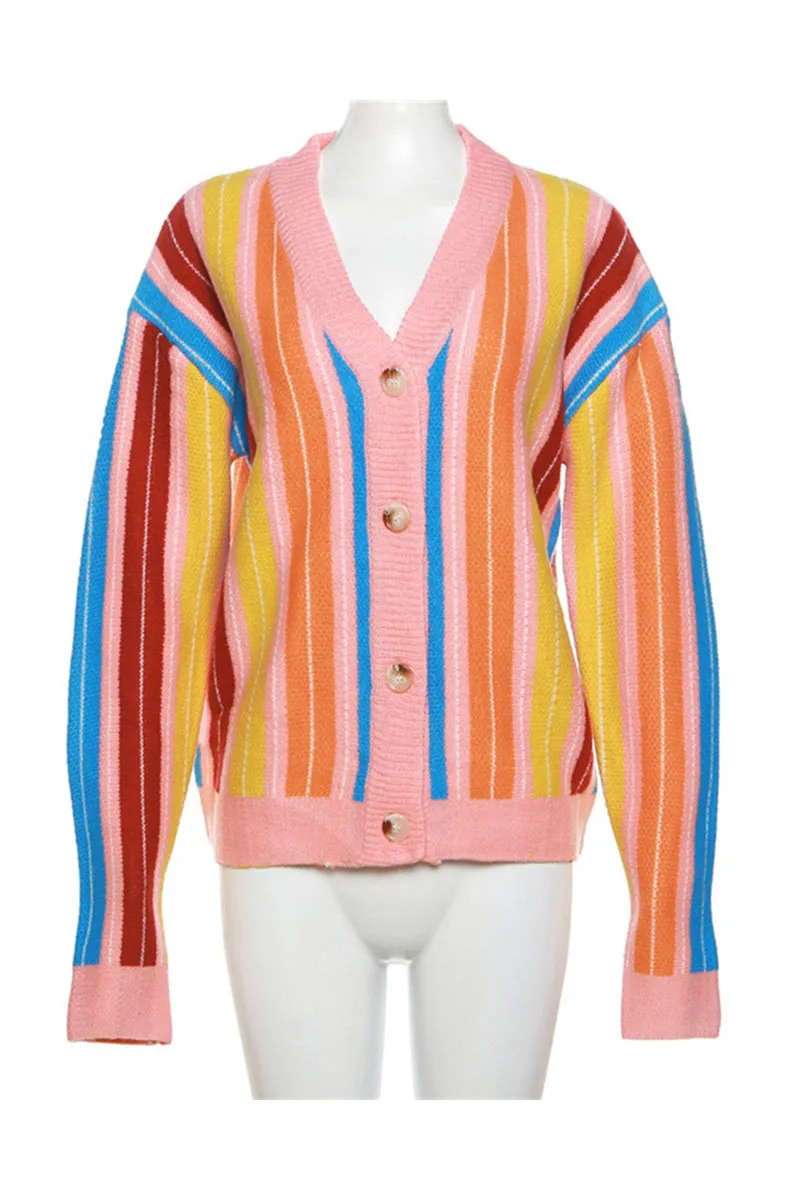 CH0552 Rainbow Stripes Knitted Cardigan