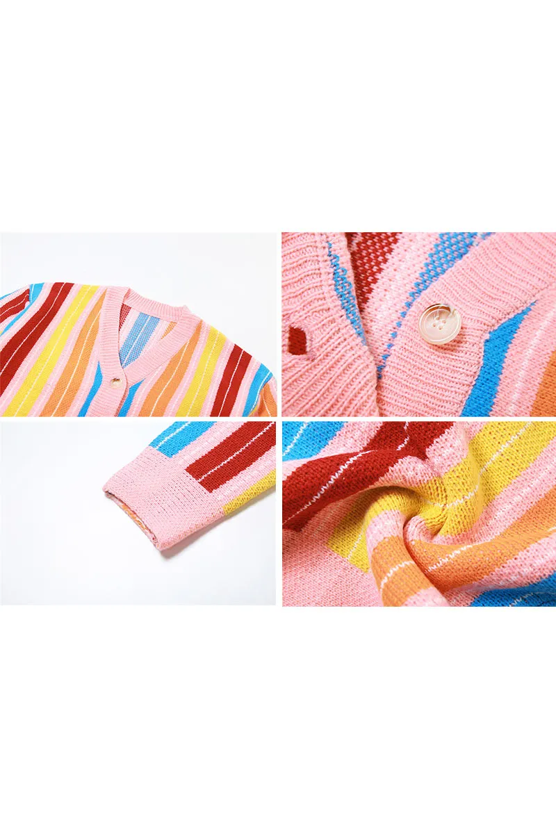 CH0552 Rainbow Stripes Knitted Cardigan