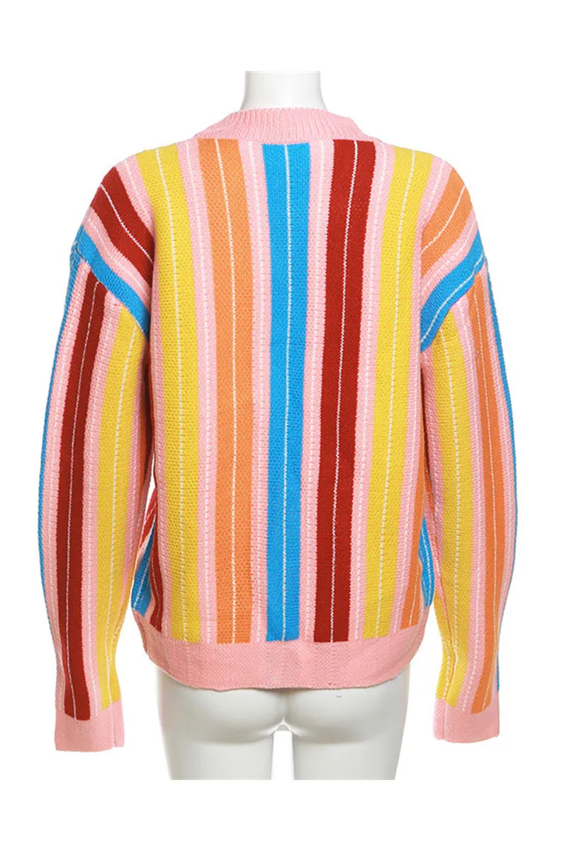 CH0552 Rainbow Stripes Knitted Cardigan