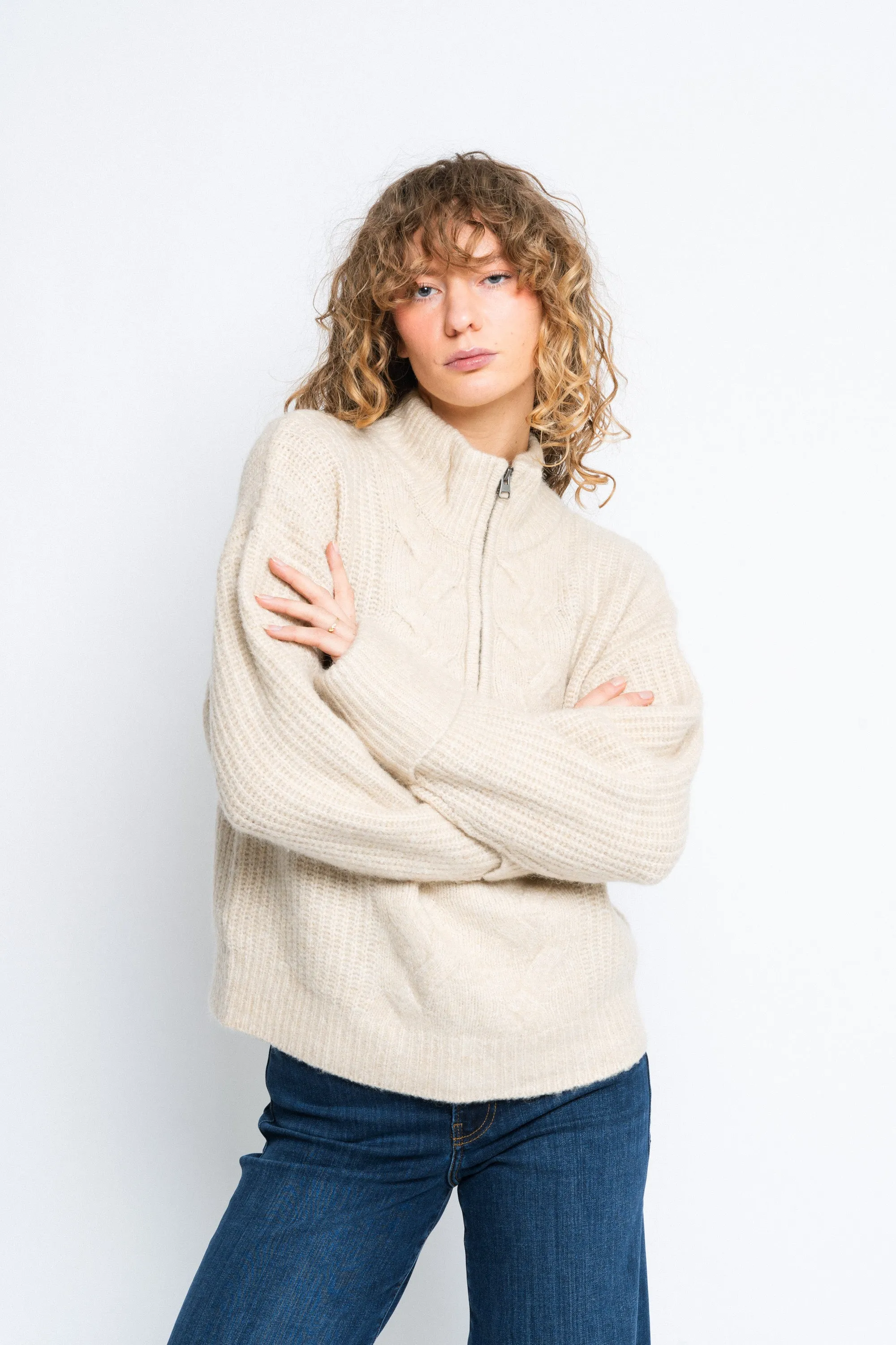 Chastine Peggy M Zip Pullover - Oatmeal Melange