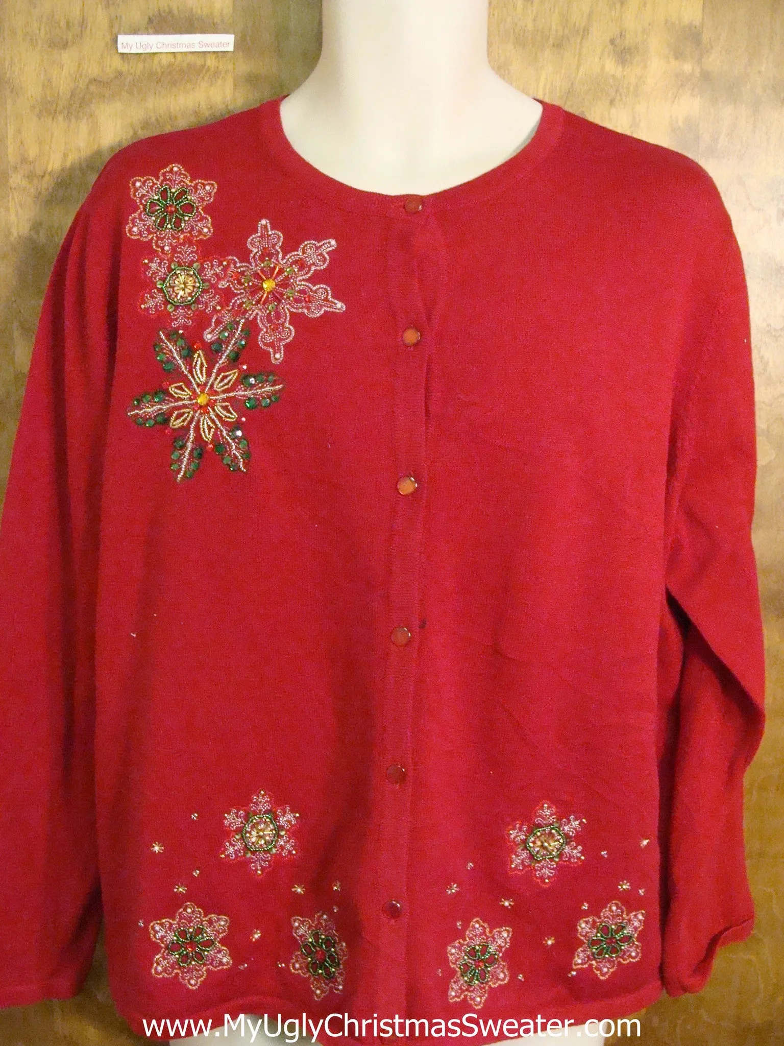 Cheap Horrible Red Snowflakes Ugliest Christmas Sweater