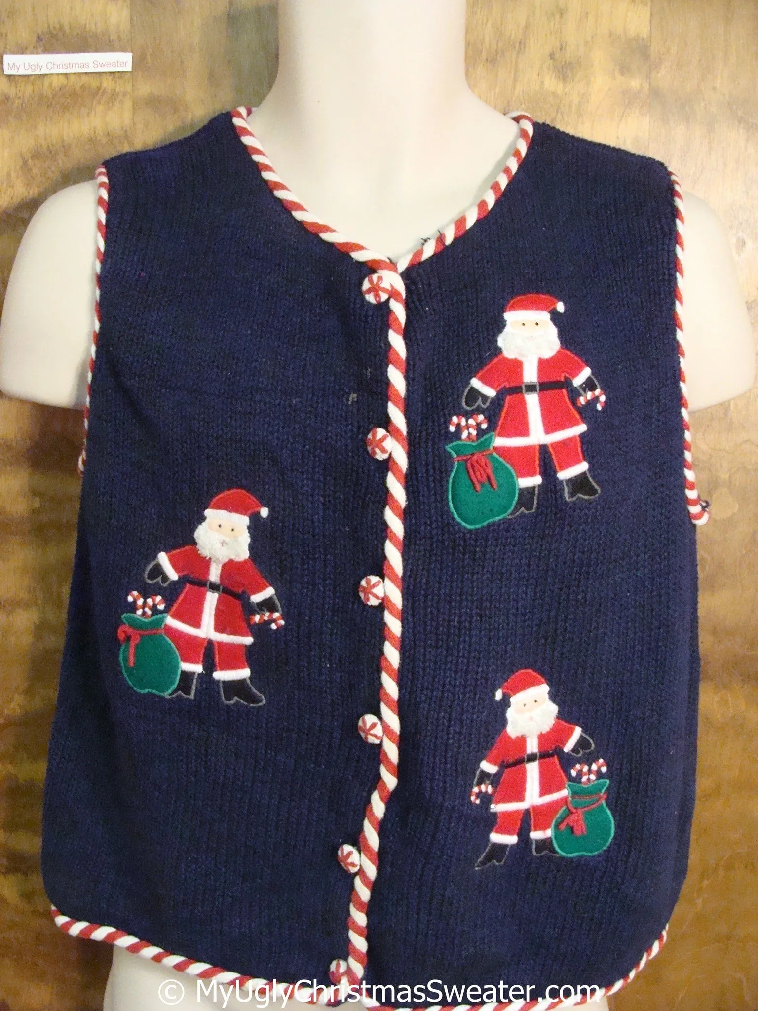 Cheap Santa Christmas Sweater Vest with Candycane Trim