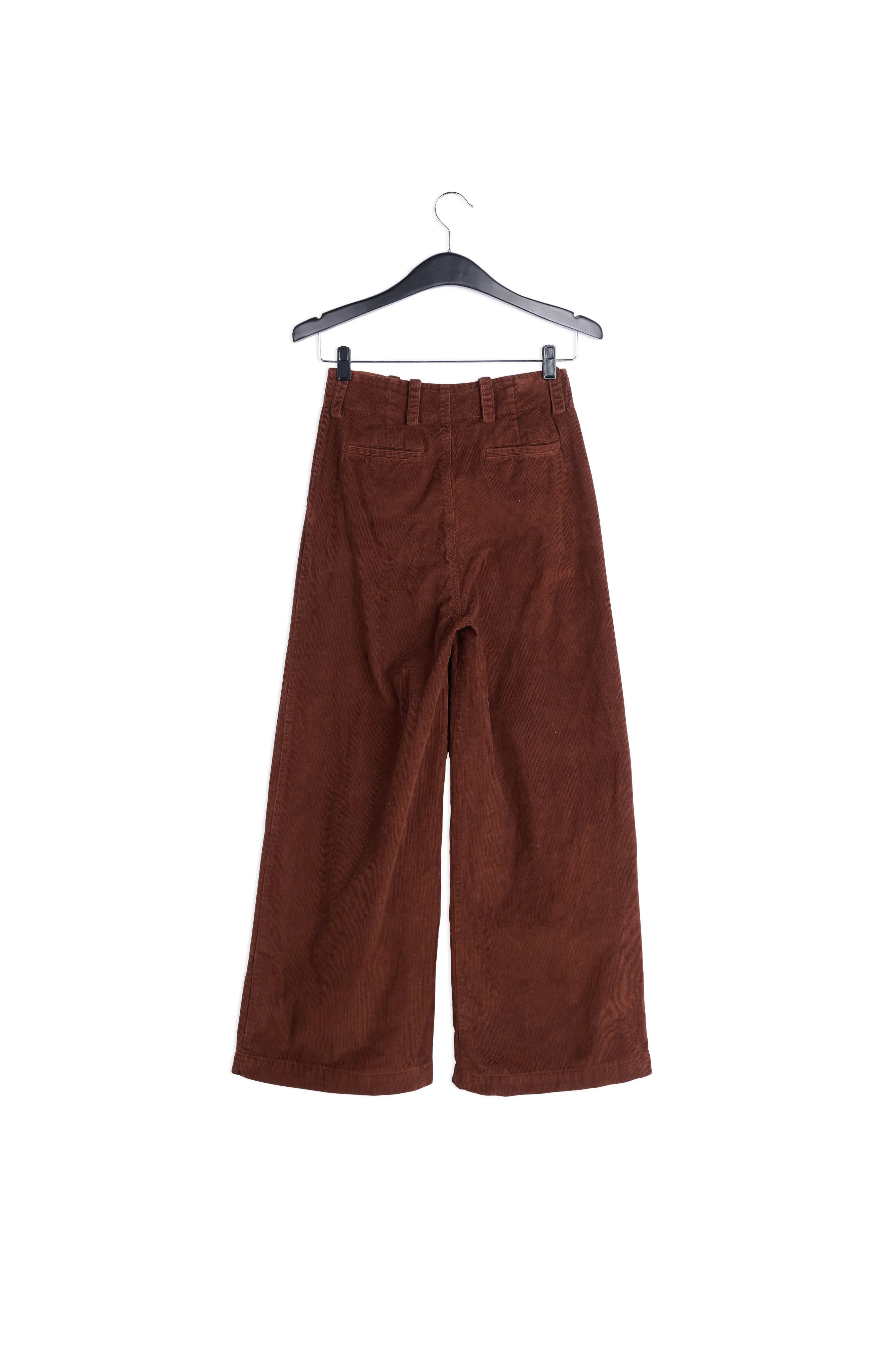 Chestnut brown cotton-corduroy belted pants