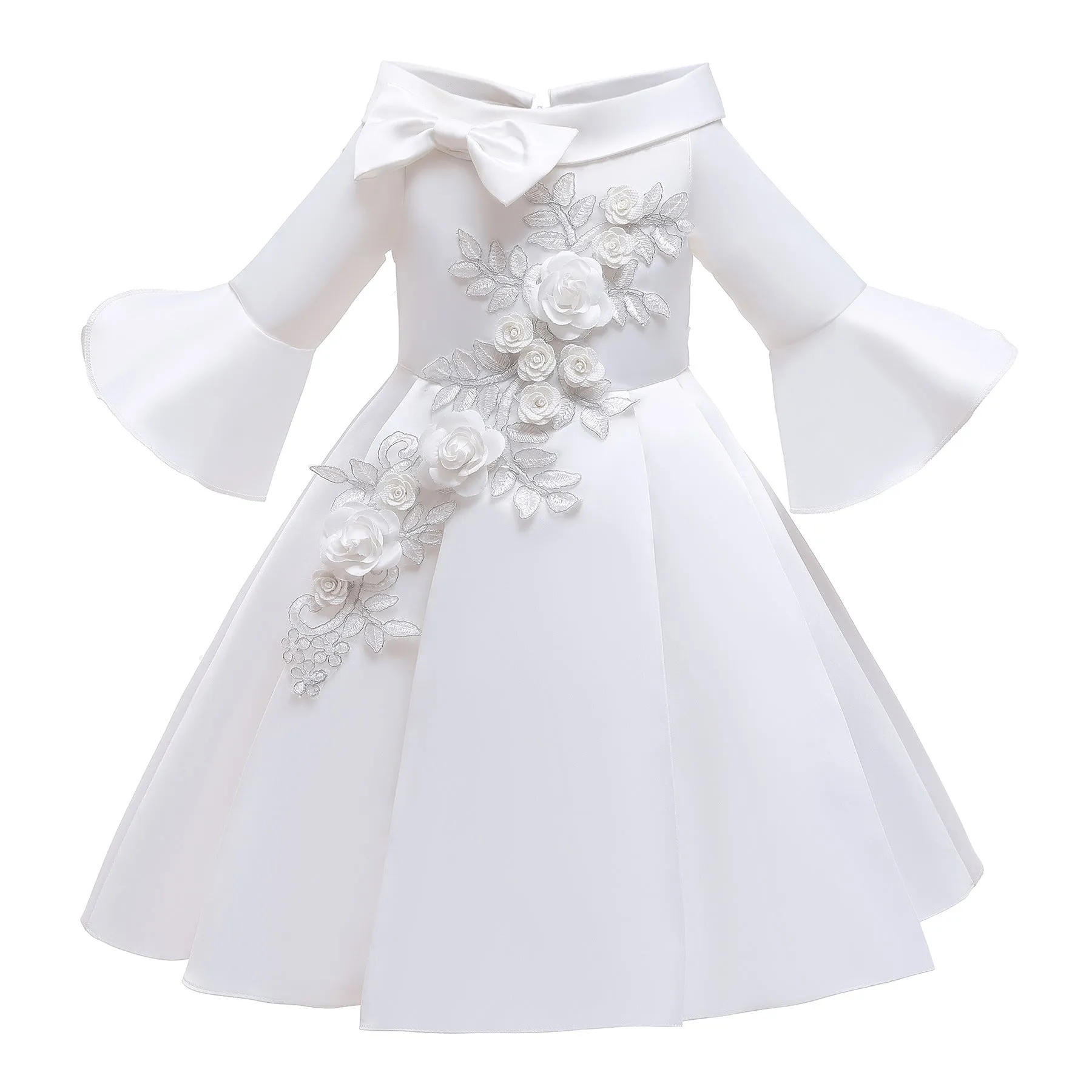 Children's Christmas New Year Dress Girls' Princess Dress Bubble Long Sleeve Cute Little Flower Girl Host Dance Skirt