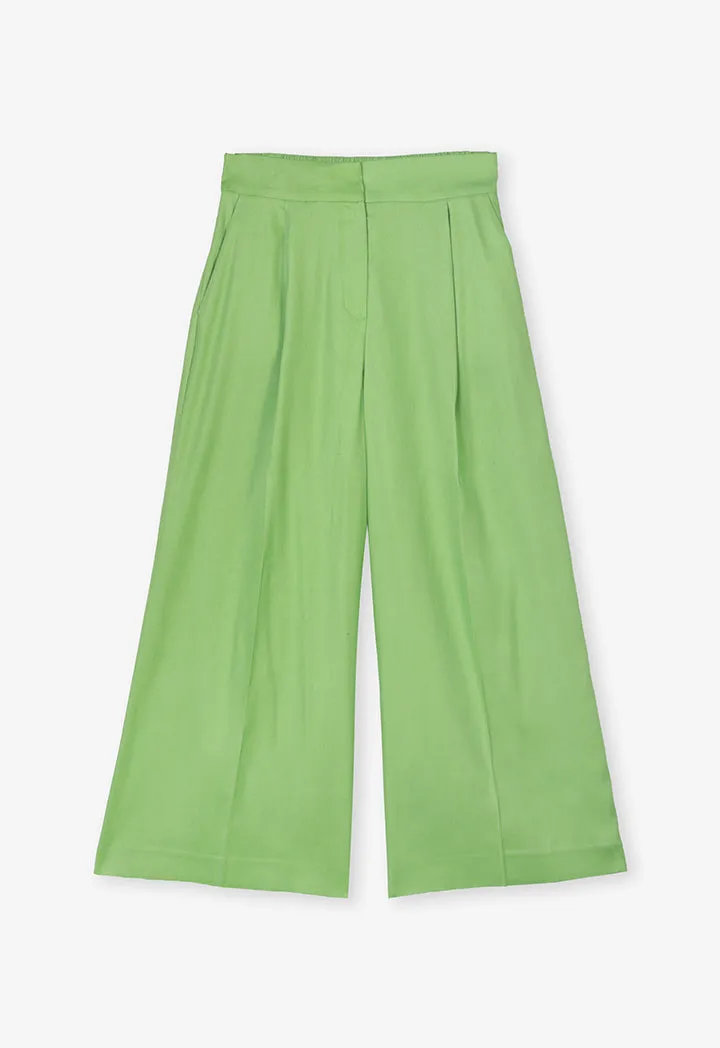 Choice Solid Wide Legs Pleated Culottes Green