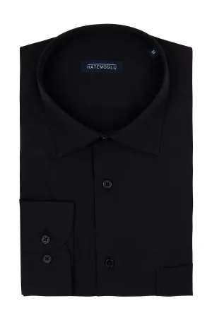 Classic Fit Long Sleeve Cotton Blend Black Dress Shirt