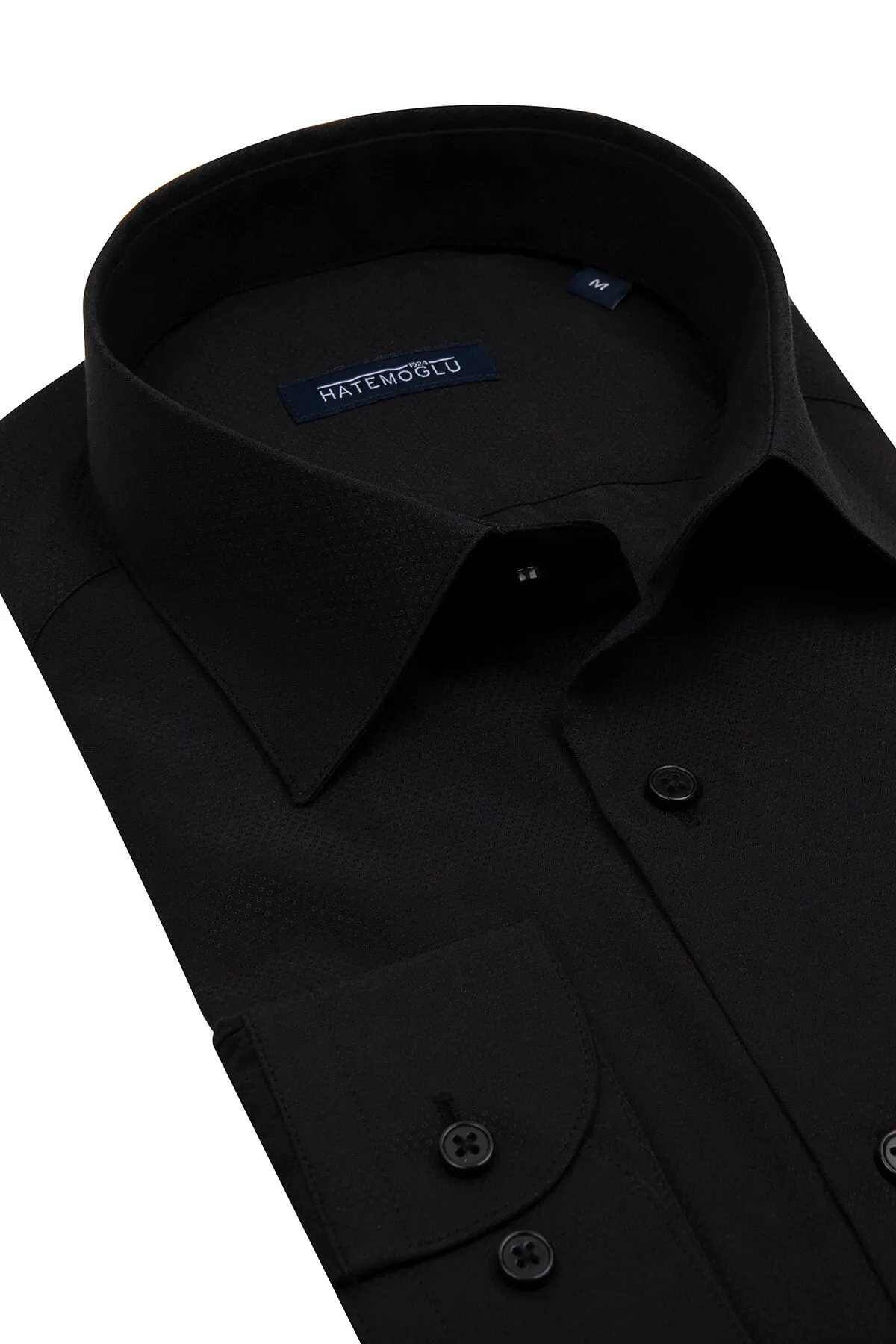 Classic Fit Long Sleeve Cotton Blend Black Dress Shirt