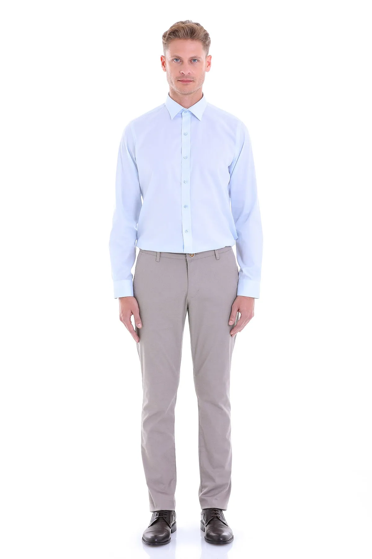 Classic Fit Long Sleeve Cotton Light Blue Dress Shirt