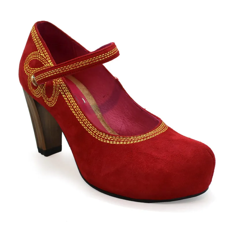 Cognac - Red Suede bar shoe