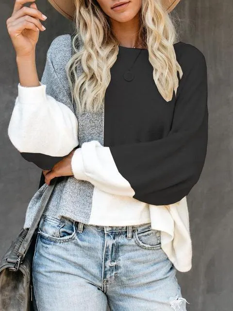 Contrasting Panel Knitted Loose Lightweight Sweater