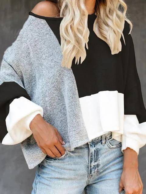 Contrasting Panel Knitted Loose Lightweight Sweater