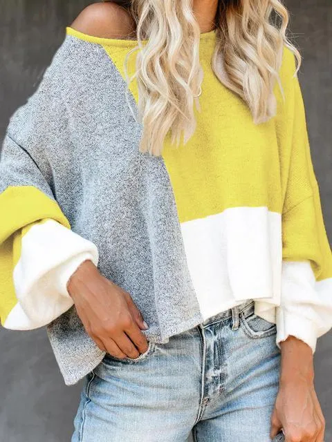 Contrasting Panel Knitted Loose Lightweight Sweater