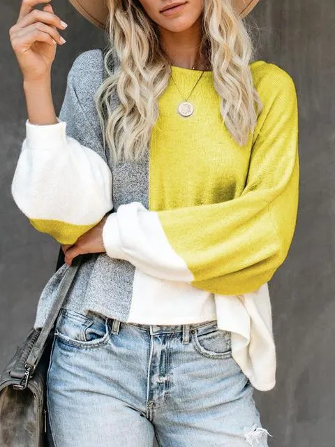 Contrasting Panel Knitted Loose Lightweight Sweater