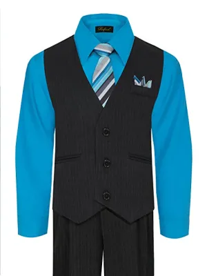 Copy of Boys Vest Pants Pinstriped 5 Piece Set With Shirt And Tie - Vivid Blue