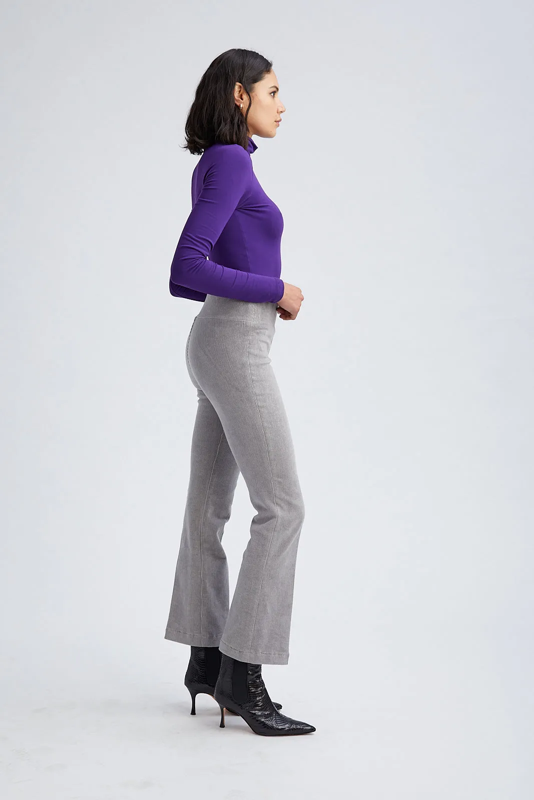 Corduroy Cropped Flare | Grey