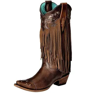 Corral Women’s Fringe And Studs Sierra Tan Cowgirl Boot - C1185