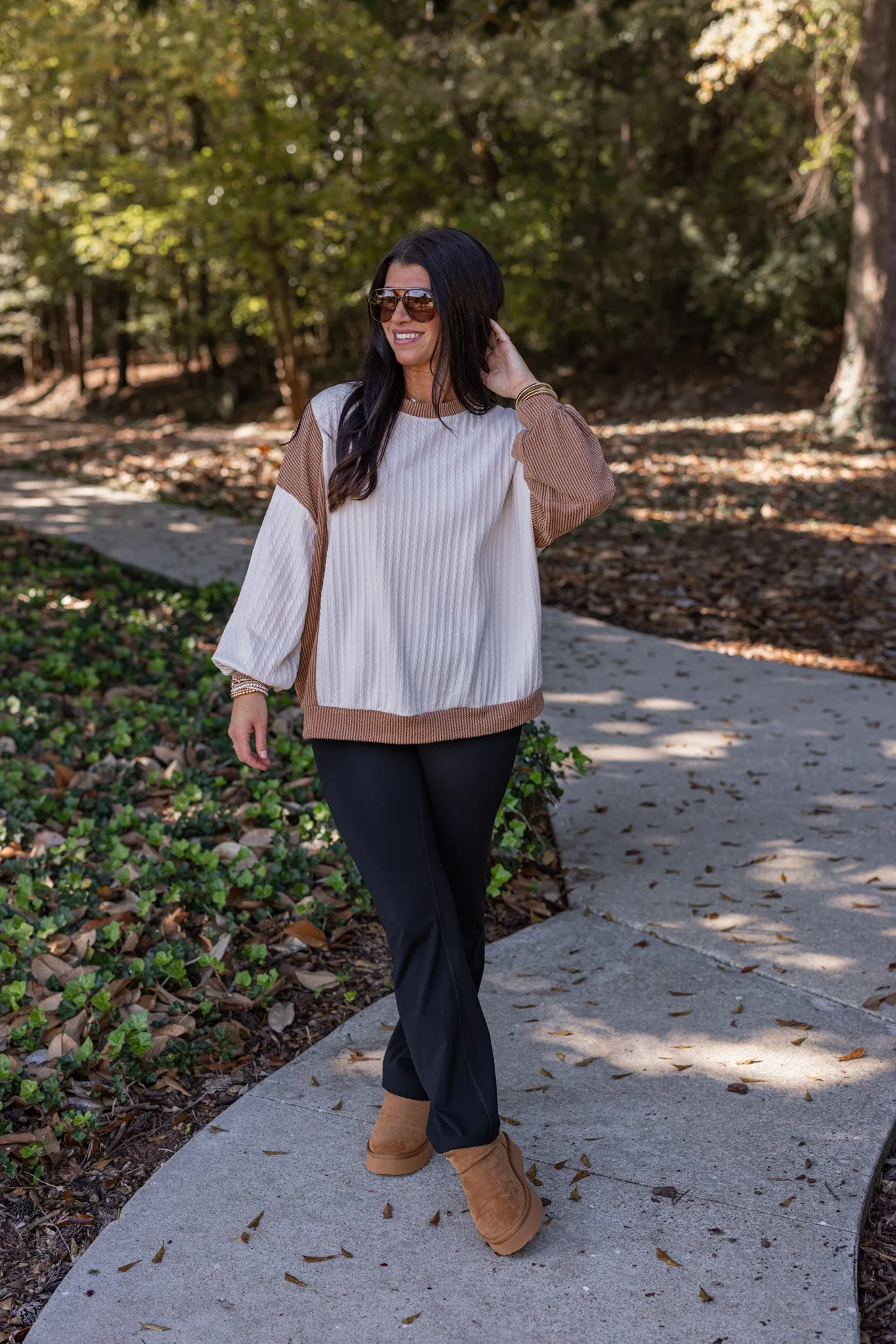 Cozy Contrast Cream Colorblock Top