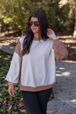 Cozy Contrast Cream Colorblock Top