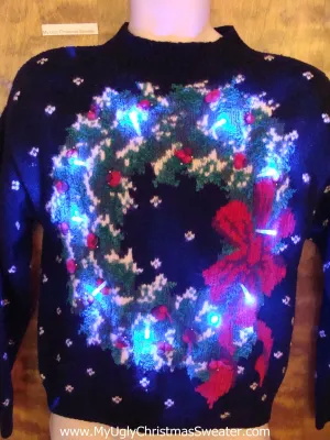 Crazy Huge Wreath Light Up Ugly Xmas Sweater