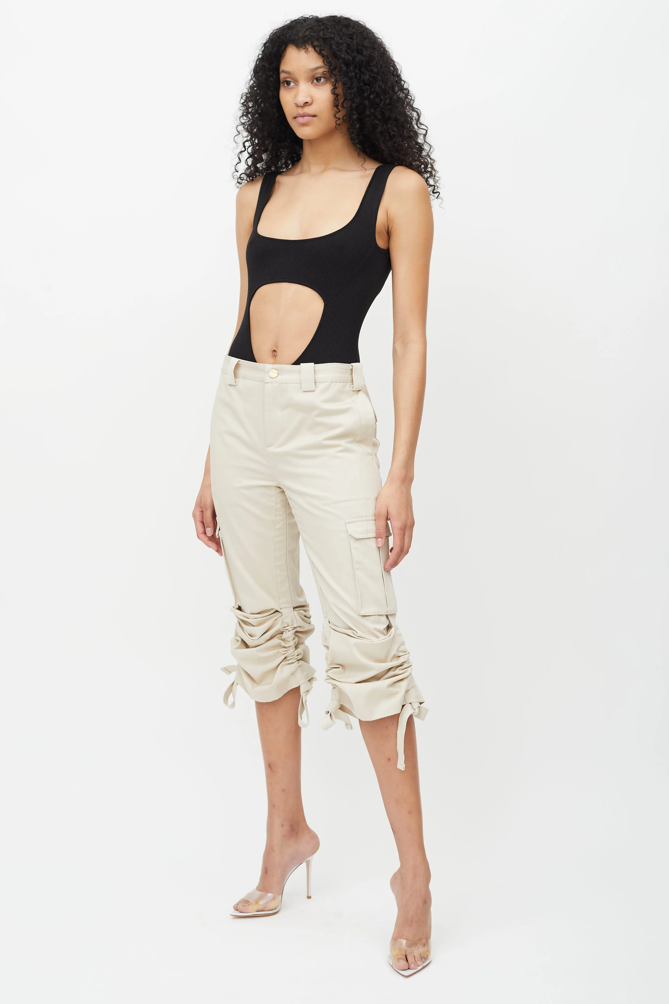 Cream Flare Cargo Pants