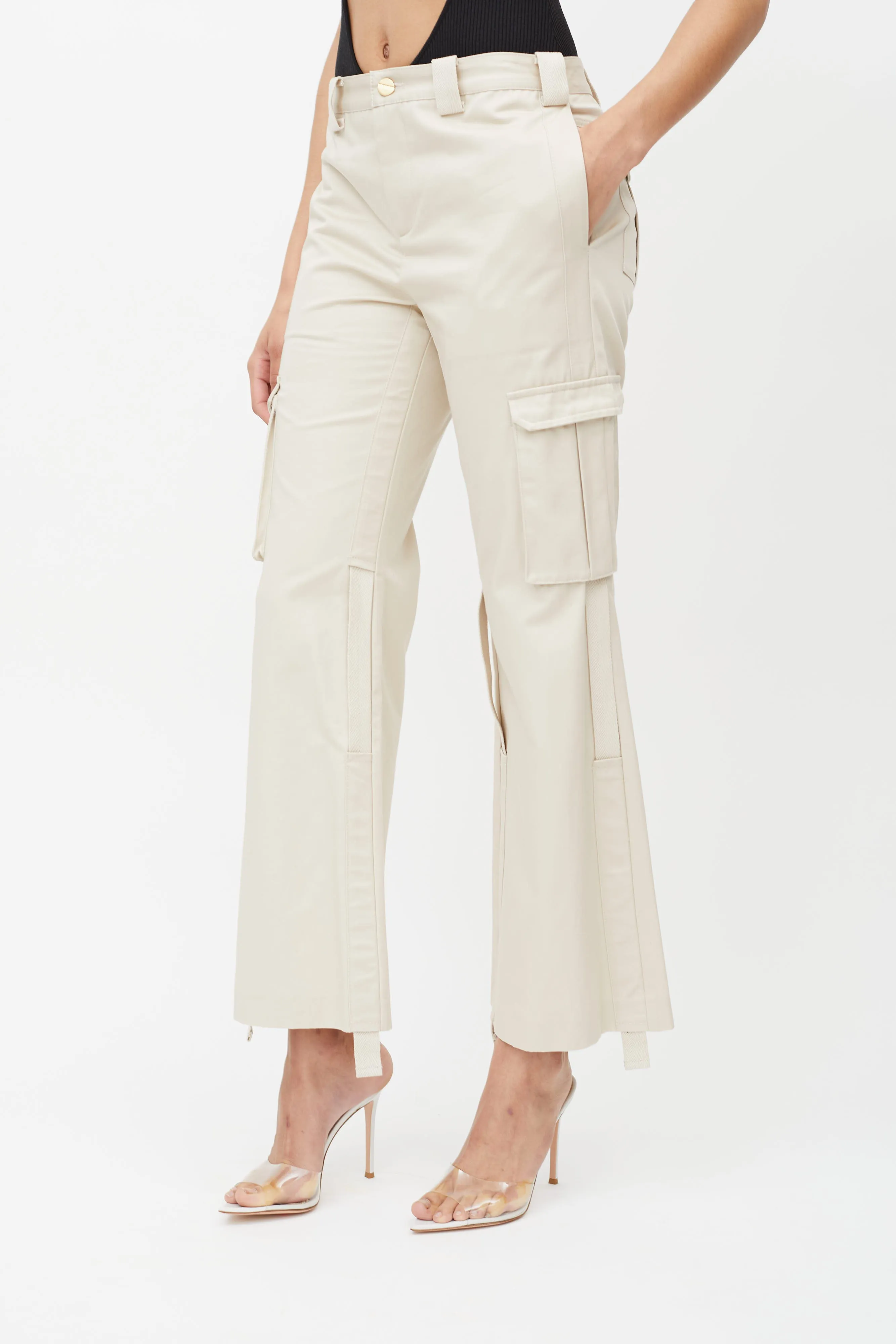 Cream Flare Cargo Pants