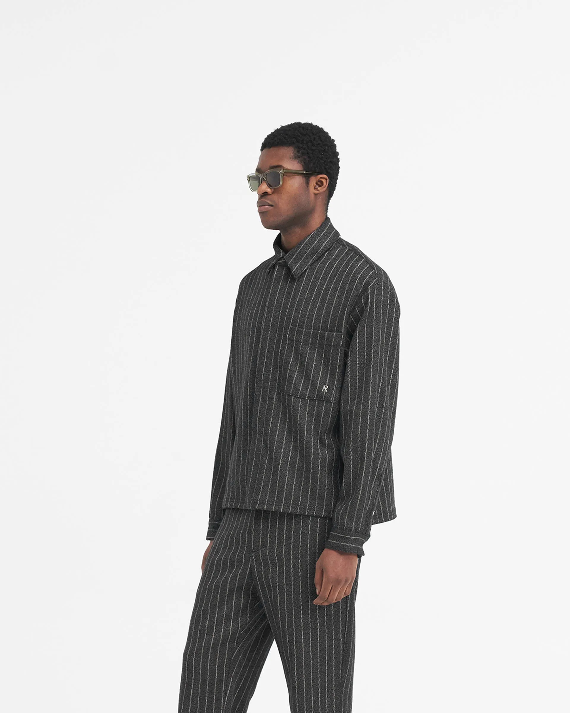 Cropped Dress Shirt - Black Pinstripe