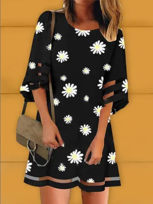 Daisy print mesh dress