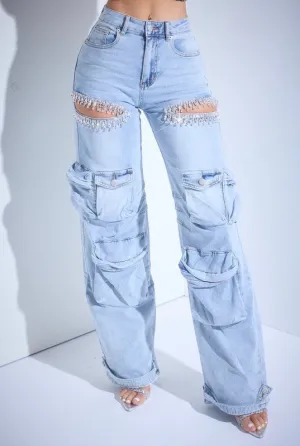 Denim Bling Cargo Pants