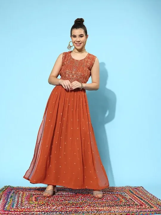 Designer Indian Rust Nyra Cut Kurta With Palazzo For Women