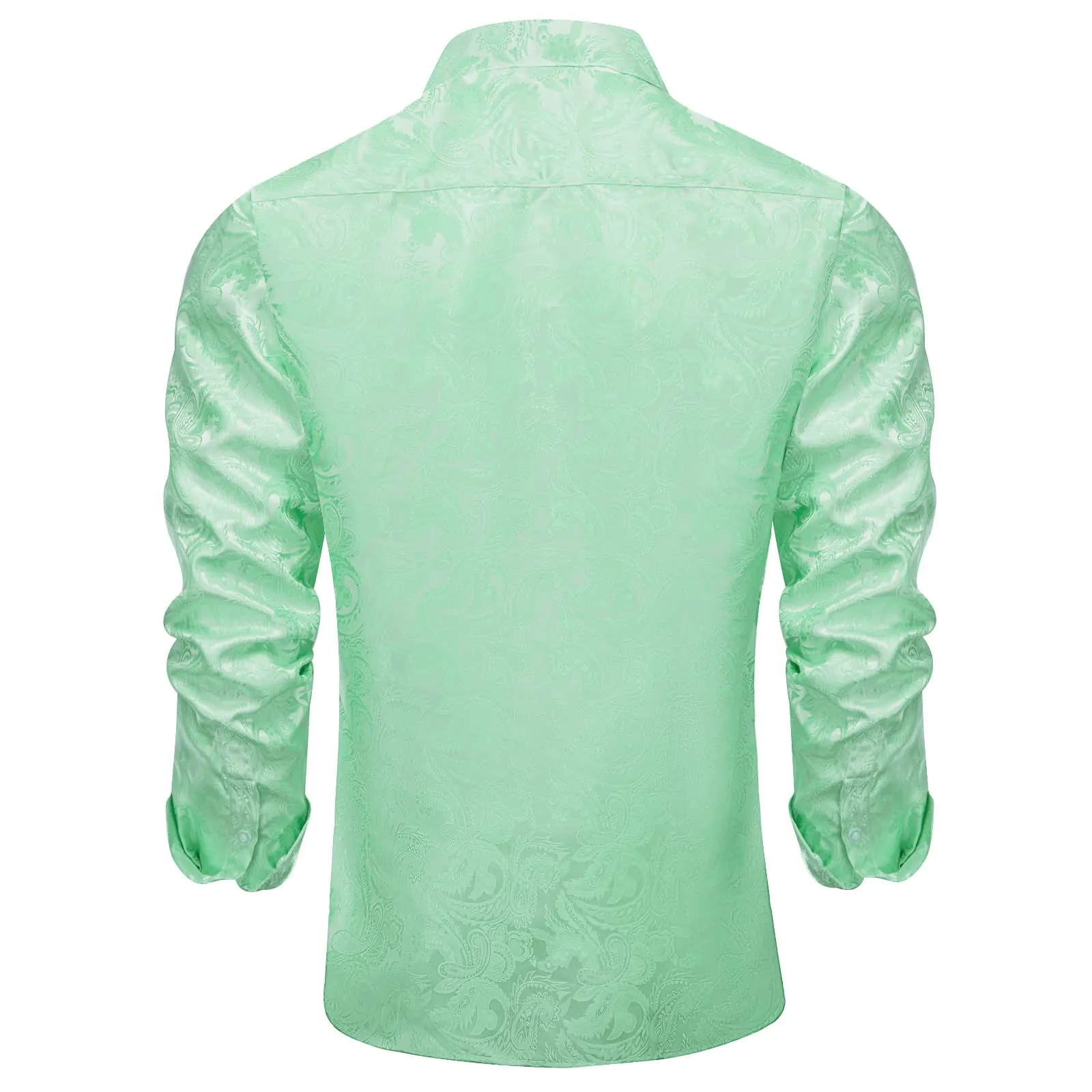 DiBanGu Collared Shirt Turquoise Green Paisley Silk Button Down Long Sleeve Shirt for Men