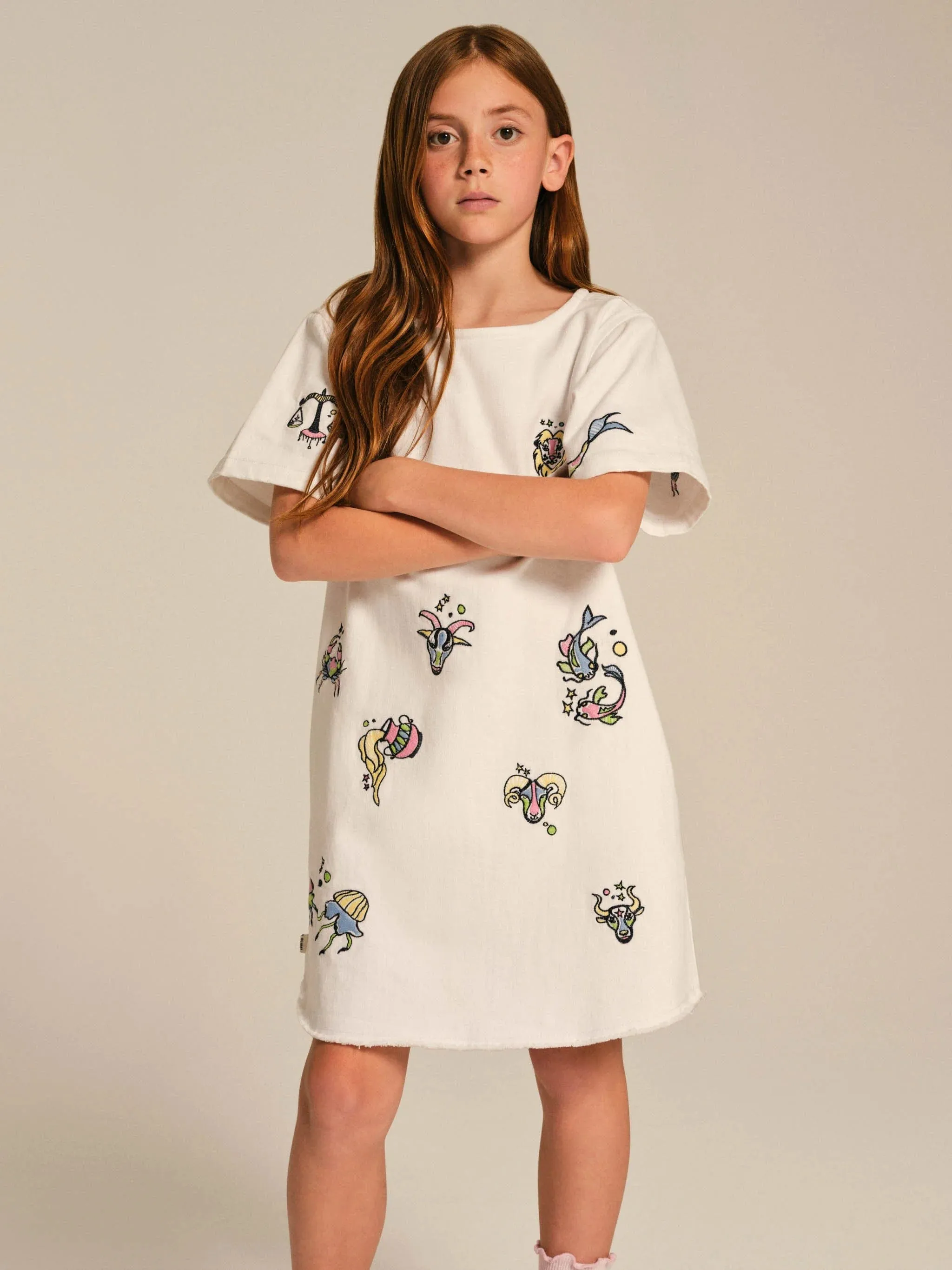 DL1961 Girls Kiki Star Signs T-Shirt Dress in White