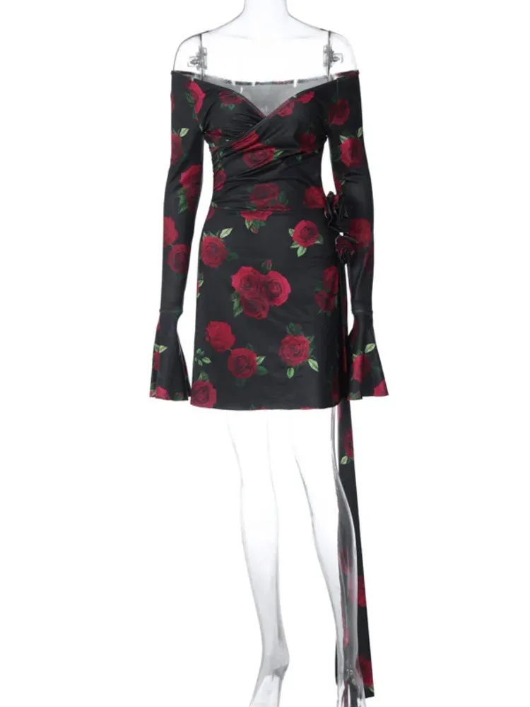 DressBetty - 2024 Fashion Sexy Long Sleeve Slim Party Clubwear Floral Dress