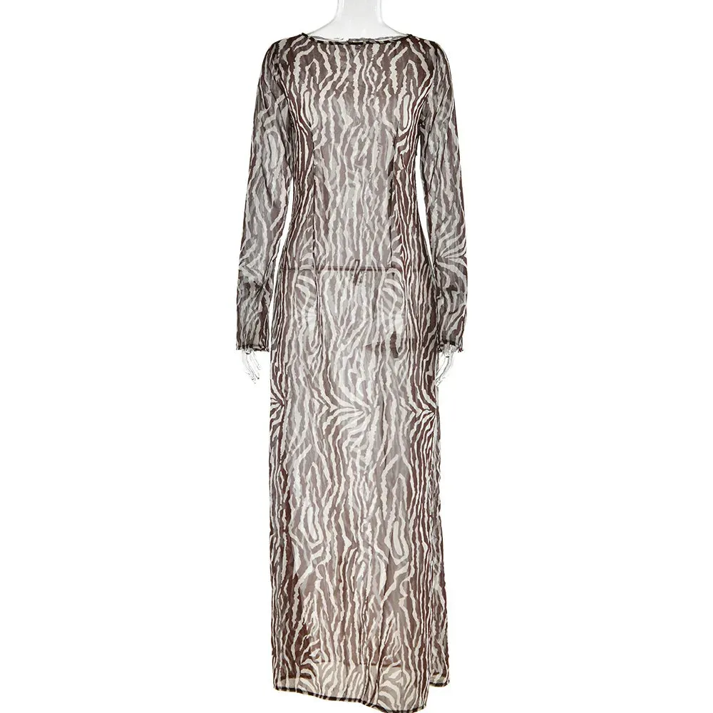 DressBetty - 2024 Vintage Zebra Print Sexy Long Sleeve Party Maxi Dress