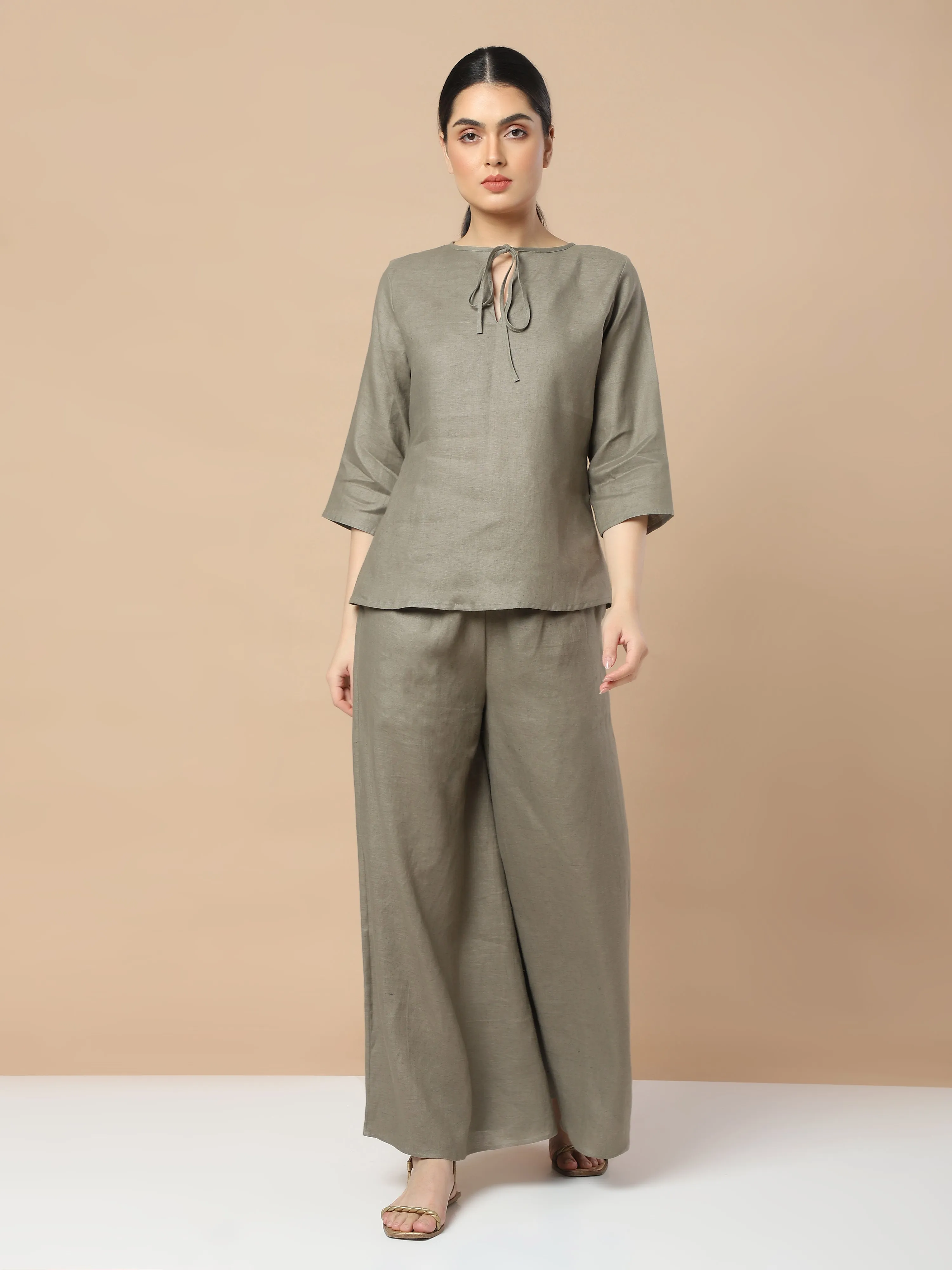 Effortless Chic: Hemp Full Sleeves Top and Loose Pants Set