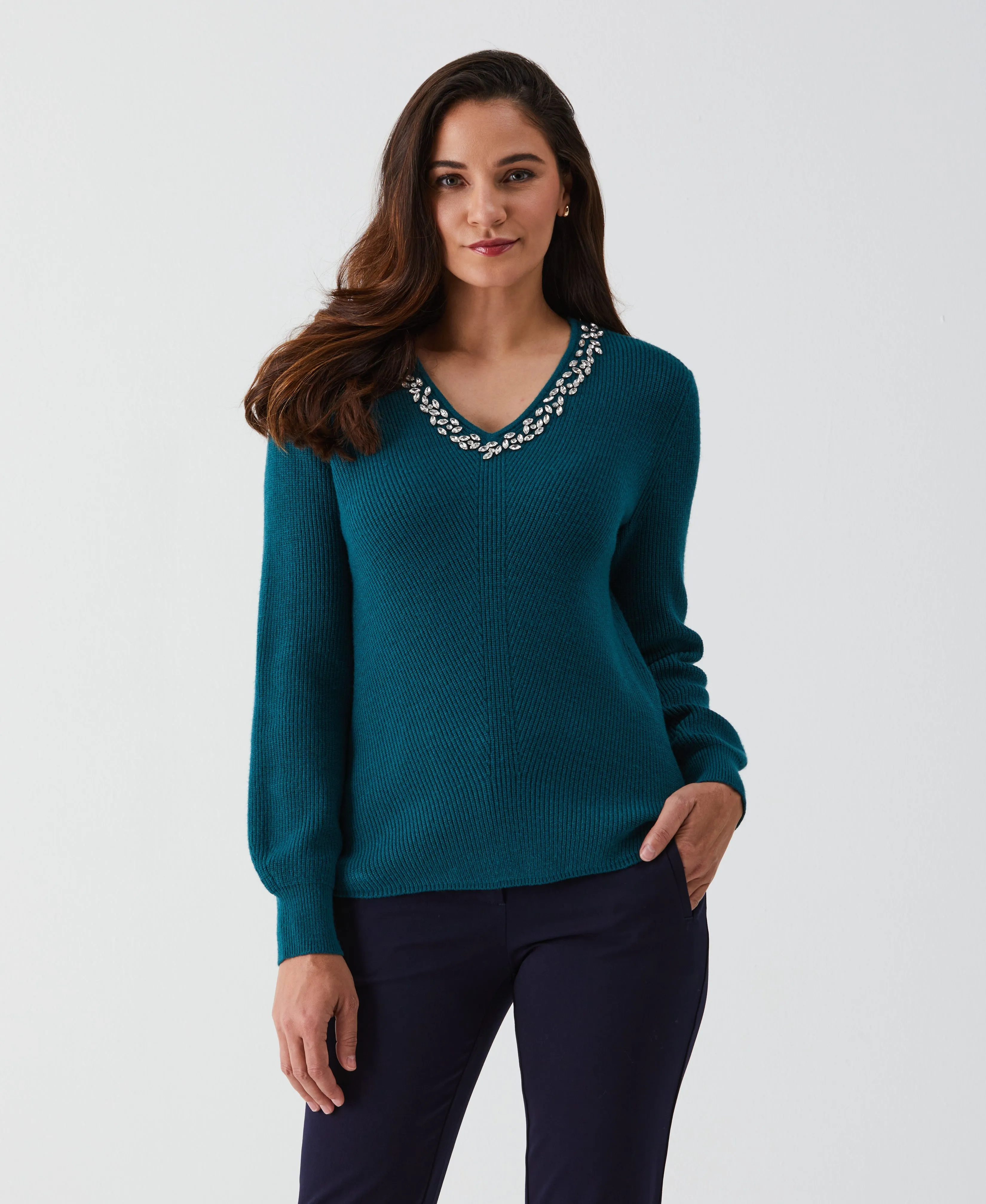 Embellished V-Neck Sweater