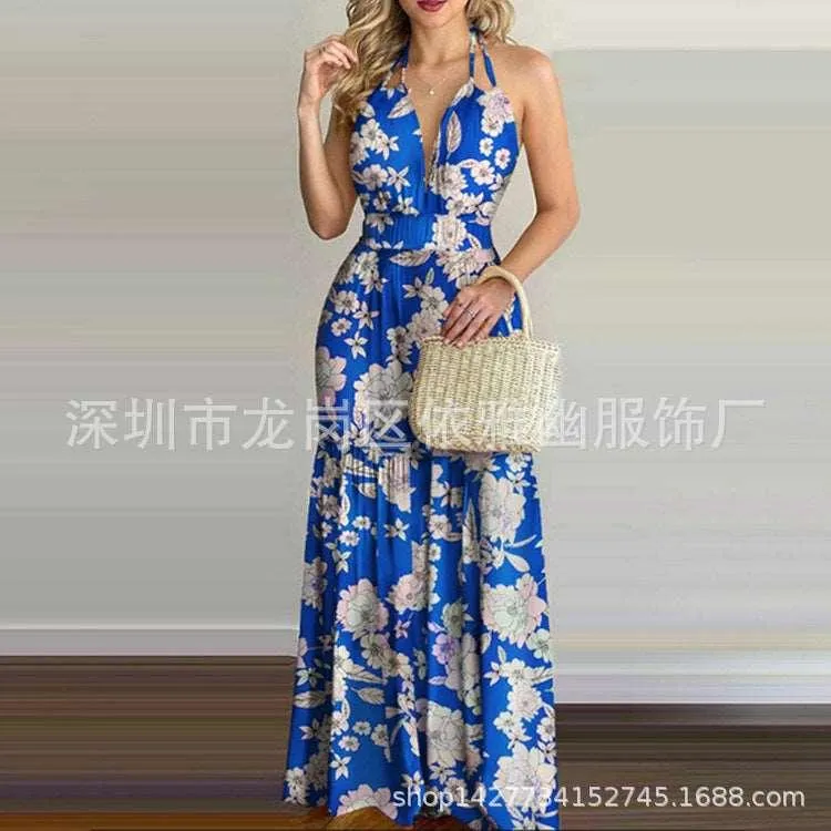 European and American Summer New Print Leap Long Skirt Dress