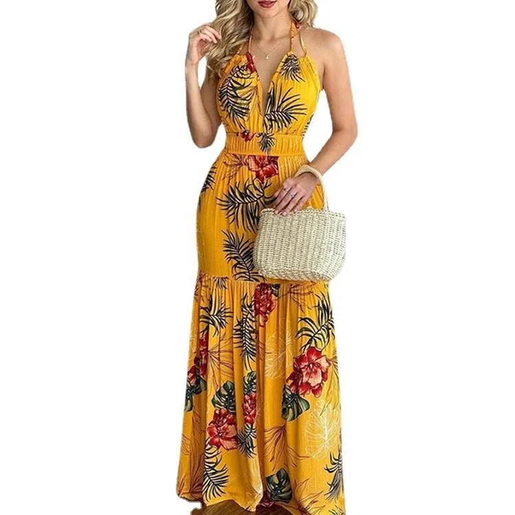 European and American Summer New Print Leap Long Skirt Dress