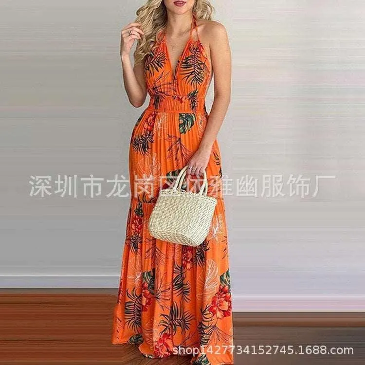 European and American Summer New Print Leap Long Skirt Dress