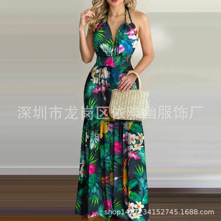 European and American Summer New Print Leap Long Skirt Dress