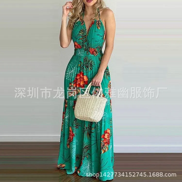 European and American Summer New Print Leap Long Skirt Dress