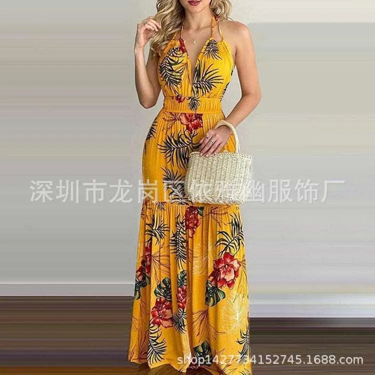 European and American Summer New Print Leap Long Skirt Dress