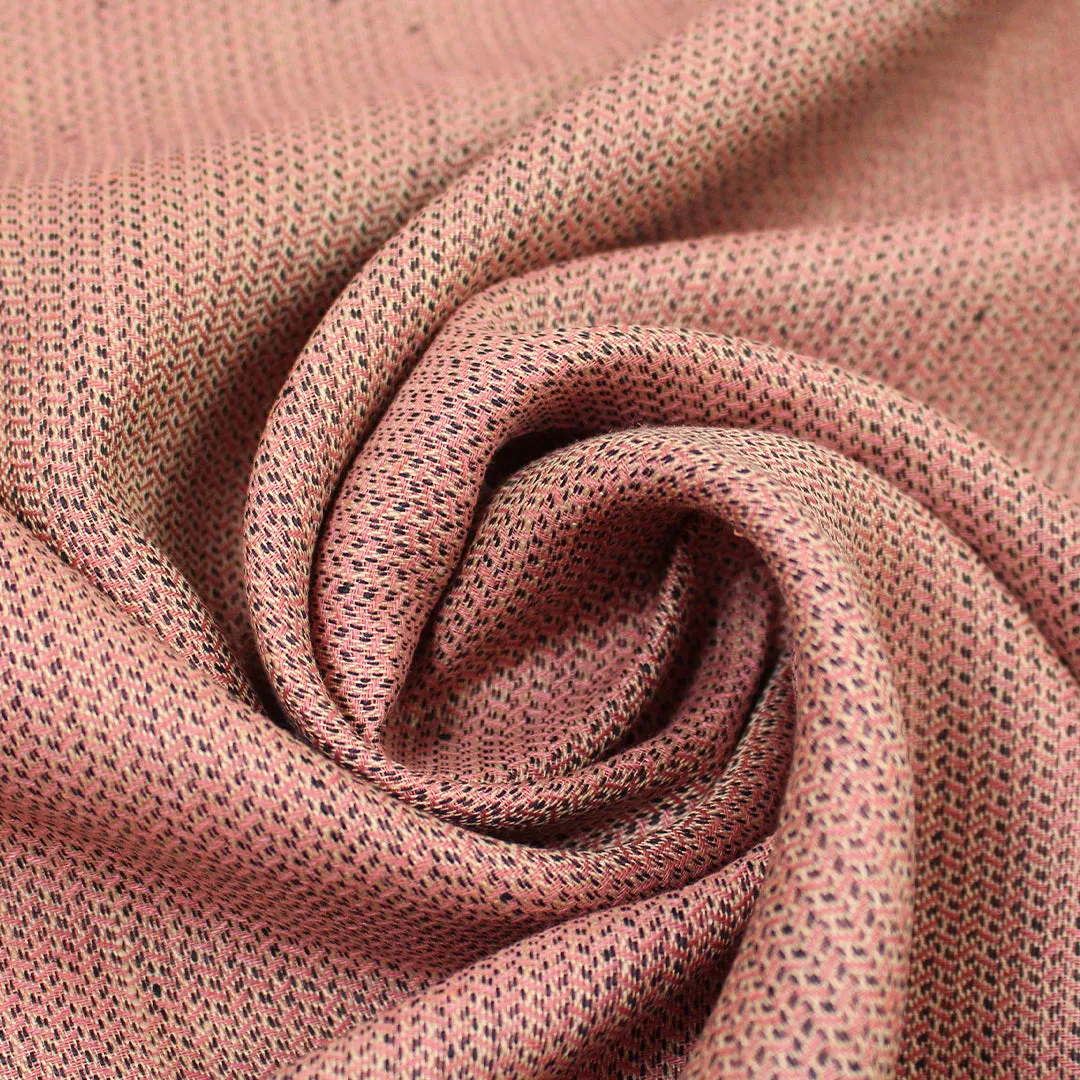 European linen novelty herringbone woven - peony/parchment/black