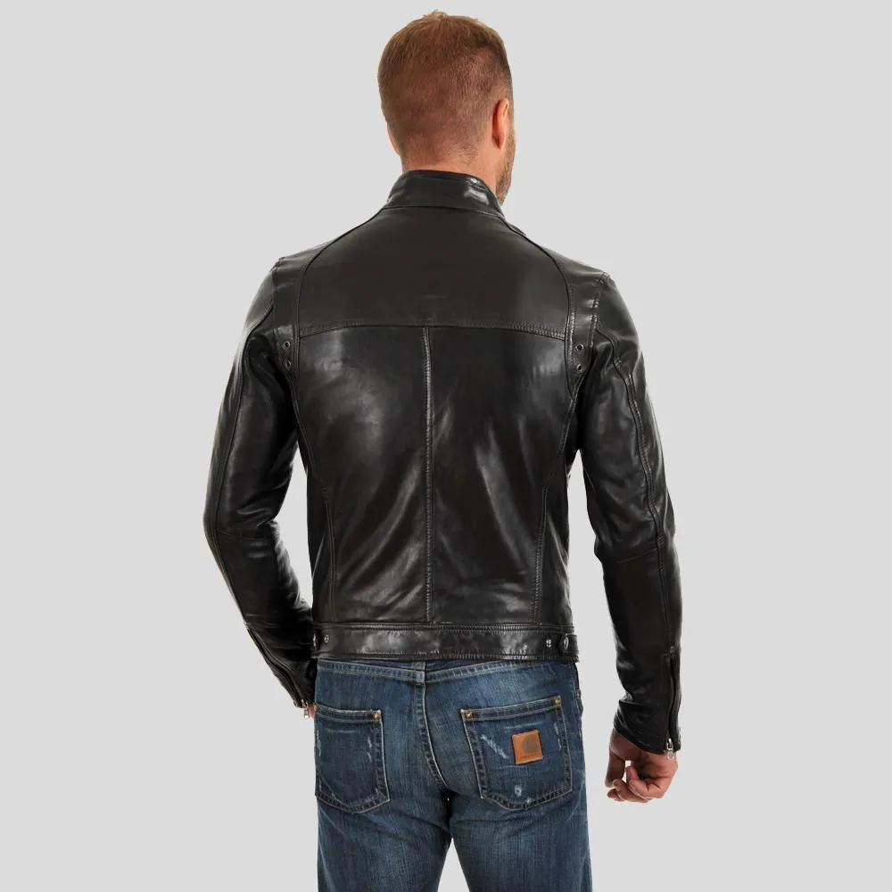 Evan Black Motorcycle Leather Jacket for Men